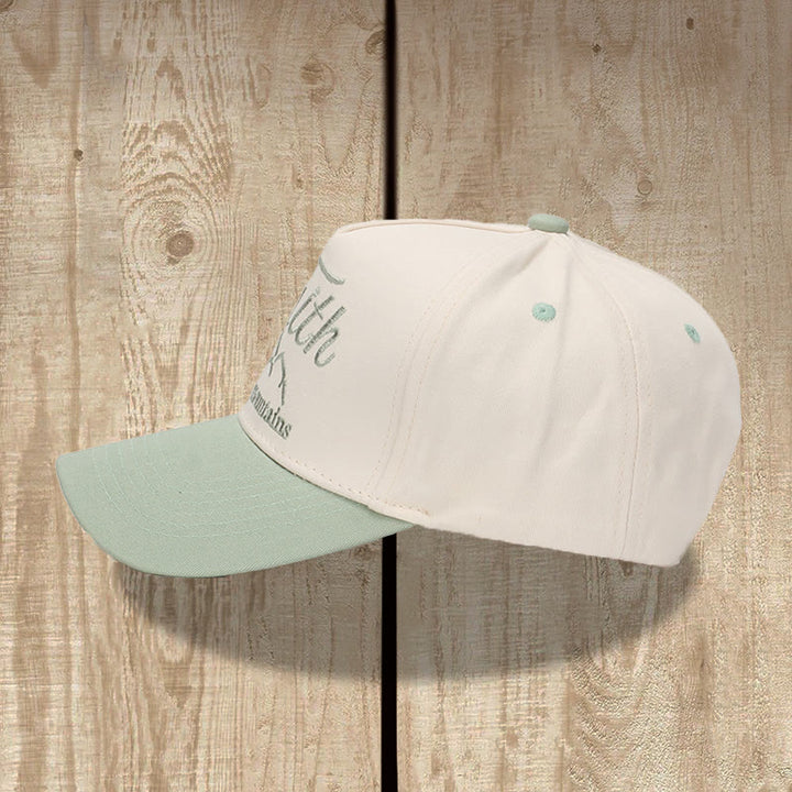 Christianartworkshop Faith Can Move Mountains Cursive Script Mountain Outline Front Embroidery Two Tone Adjustable Baseball Cap - image 7