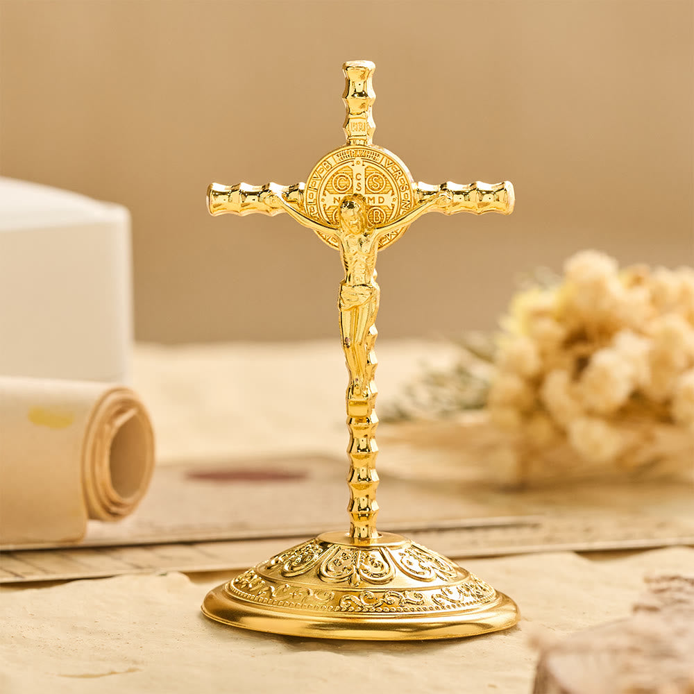 Christianartworkshop St. Benedict INRI Crucifix Desktop Ornament: A Daily Symbol of Sacred Protection and Redemption - Golden - image 2
