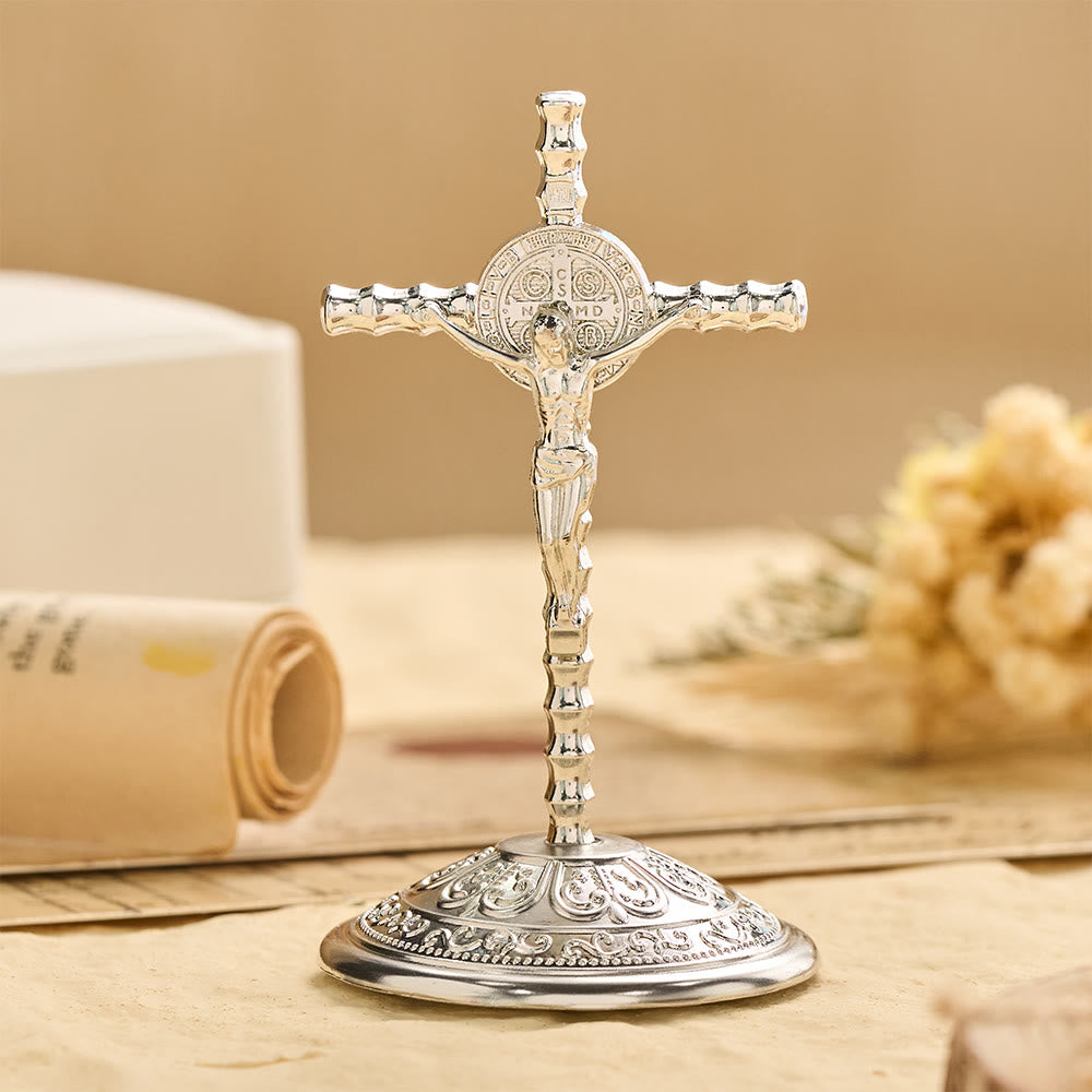 Christianartworkshop St. Benedict INRI Crucifix Desktop Ornament: A Daily Symbol of Sacred Protection and Redemption - Silver - image 5