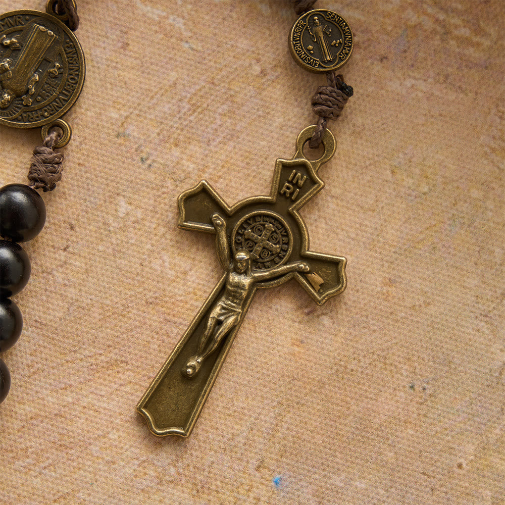 Christianartworkshop 15 Decade Polished Ebony Wood Bead Full St.Benedict Engraved Rosary - image 7