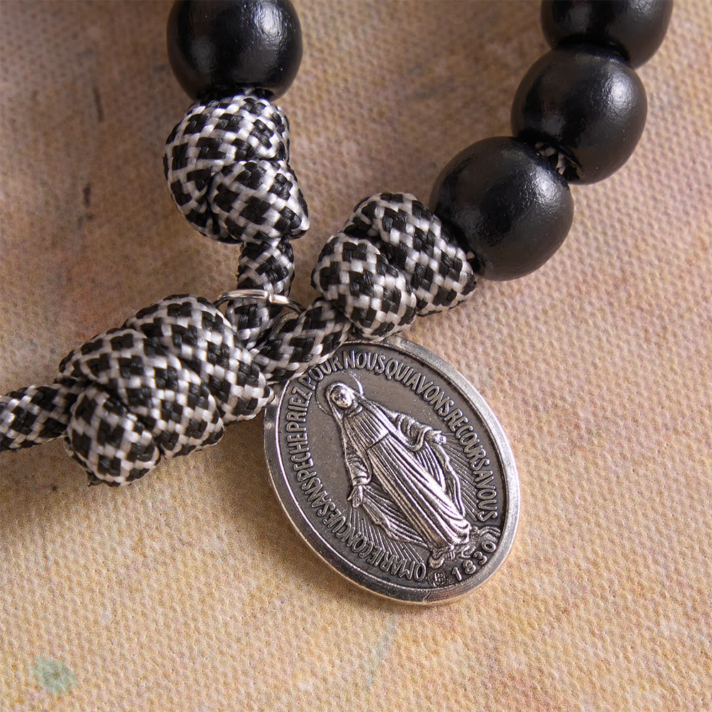 Christianartworkshop 15 Decade Paracord Matte Black Bead Carved Floral Spacer Sacred Rosary - image 6