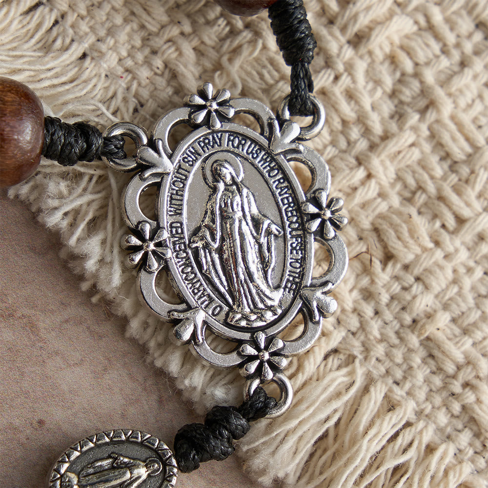 Christianartworkshop 5/15/20 Decade Polished Natural Wood Bead Floral Frame Our Lady & Carved Crucifix Rosary - image 12