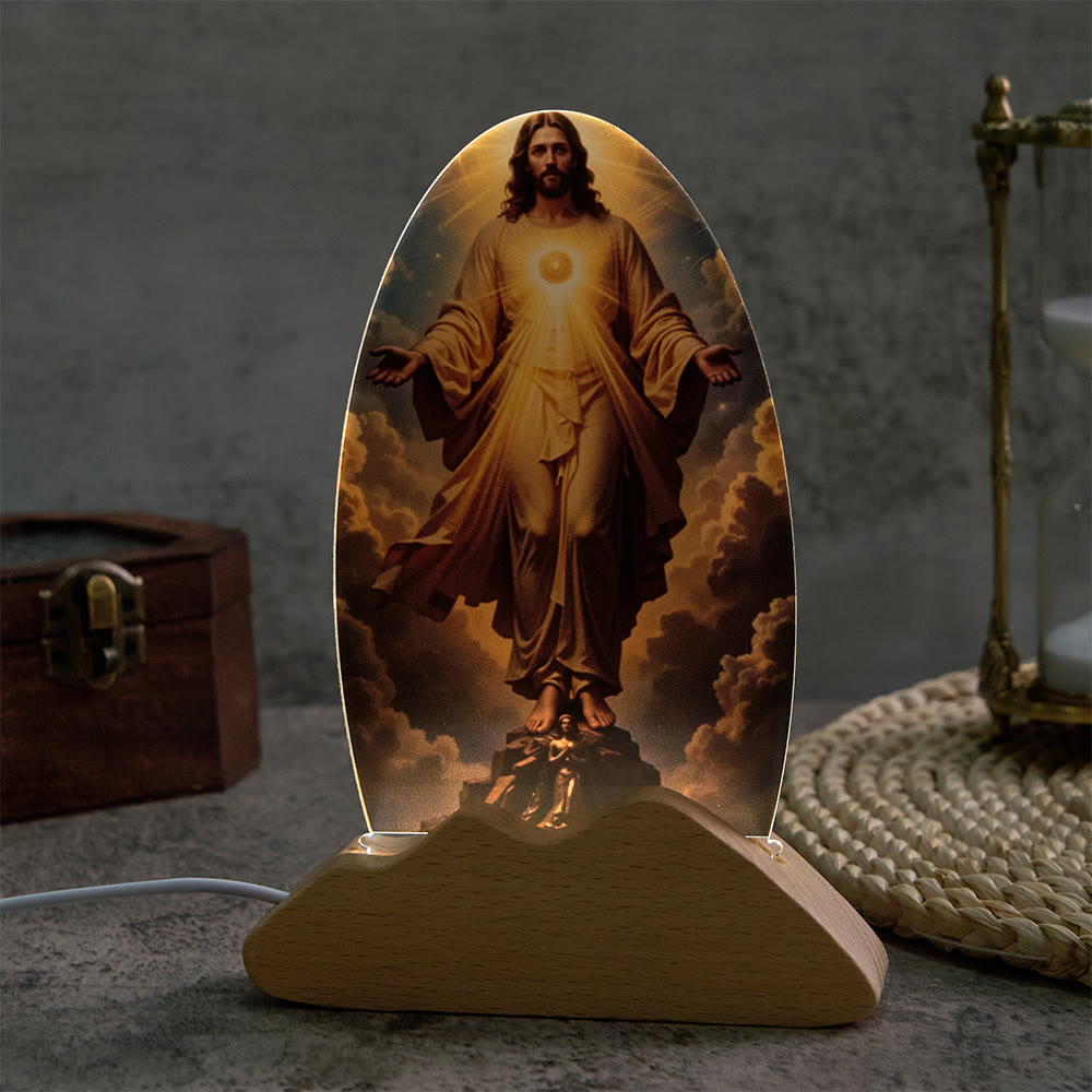 Christianartworkshop Glowing Divine Radiance Motif Table Lamp Cloud Sky Sacred Print Comforting Rest Night Light - image 2