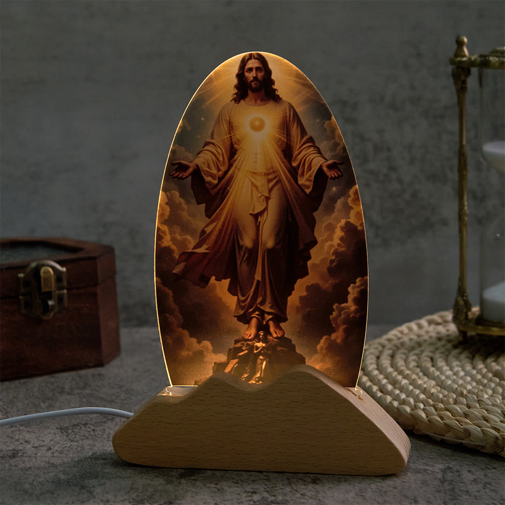 Christianartworkshop Glowing Divine Radiance Motif Table Lamp Cloud Sky Sacred Print Comforting Rest Night Light - image 4