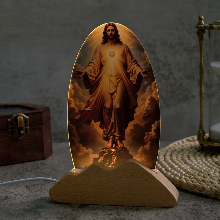 Christianartworkshop Glowing Divine Radiance Motif Table Lamp Cloud Sky Sacred Print Comforting Rest Night Light - image 4