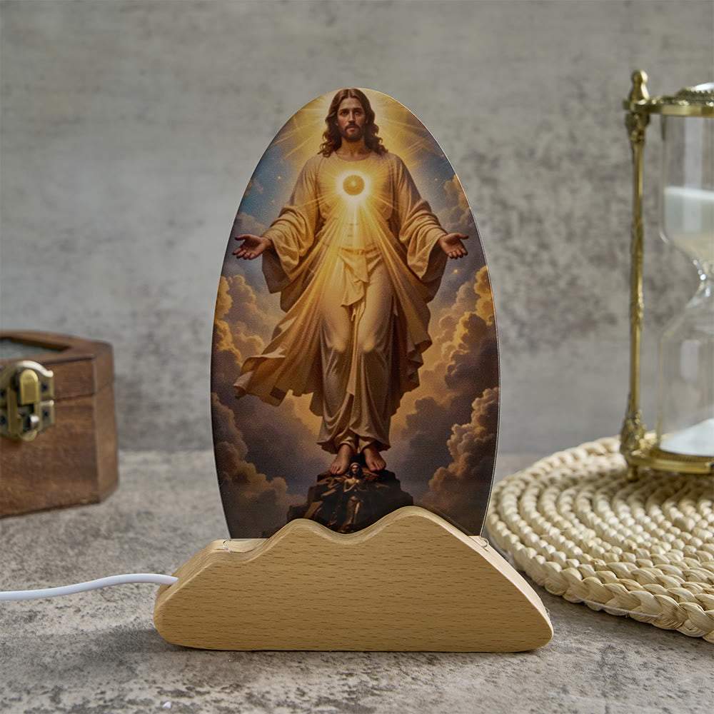 Christianartworkshop Glowing Divine Radiance Motif Table Lamp Cloud Sky Sacred Print Comforting Rest Night Light - Jesus - image 0