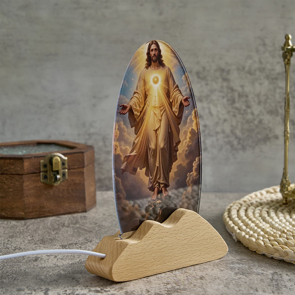 Christianartworkshop Glowing Divine Radiance Motif Table Lamp Cloud Sky Sacred Print Comforting Rest Night Light - image 1