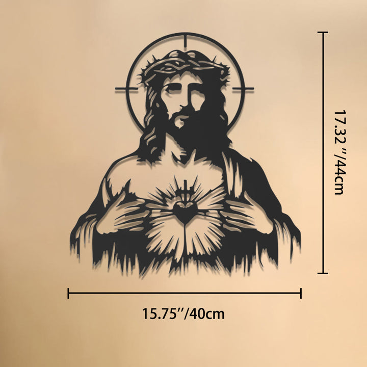 Christianartworkshop Sacred Heart Jesus Crown of Thorns Halo Silhouette Metal Wall Decor: Timeless Emblem of Boundless Divine Compassion - 15.75''*17.32''*0.04''/40cm*44cm*0.1cm - image 7