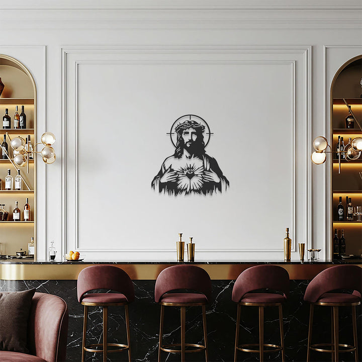 Christianartworkshop Sacred Heart Jesus Crown of Thorns Halo Silhouette Metal Wall Decor: Timeless Emblem of Boundless Divine Compassion - image 3