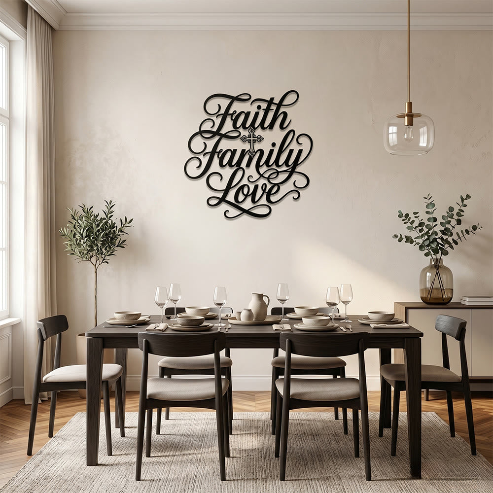 Christianartworkshop Faith Family Love Script Cross Accent Metal Wall Decor: Timeless Emblem of Sacred Household Blessing - image 4