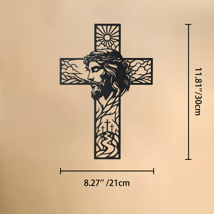 Christianartworkshop Sun & Hill Landscape Jesus Profile Cross Metal Wall Decor: Timeless Emblem of Heavenly Grace and Eternal Hope - 8.26''*11.81''*0.04''/21cm*30cm*0.1cm - image 6