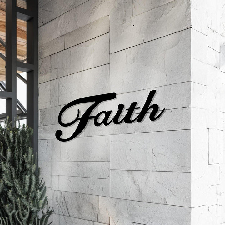 Christianartworkshop Elegant Cursive Faith Single Word Metal Wall Decor: Timeless Emblem of Steadfast Inner Belief - image 3