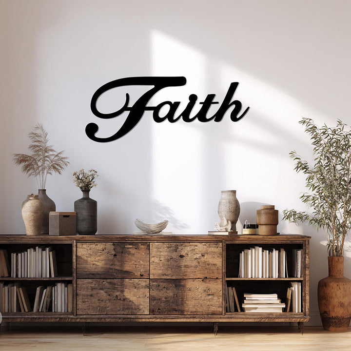Christianartworkshop Elegant Cursive Faith Single Word Metal Wall Decor: Timeless Emblem of Steadfast Inner Belief - image 2