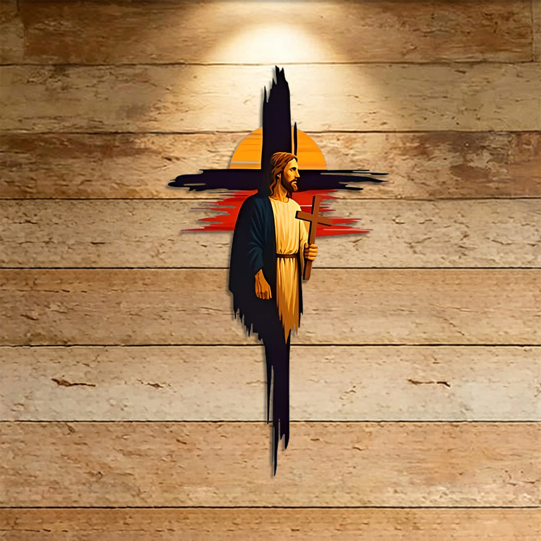 Christianartworkshop Brushstroke Cross Jesus Sunset Landscape Metal Wall Decor: Timeless Emblem of Sacred Redemptive Grace - image 3