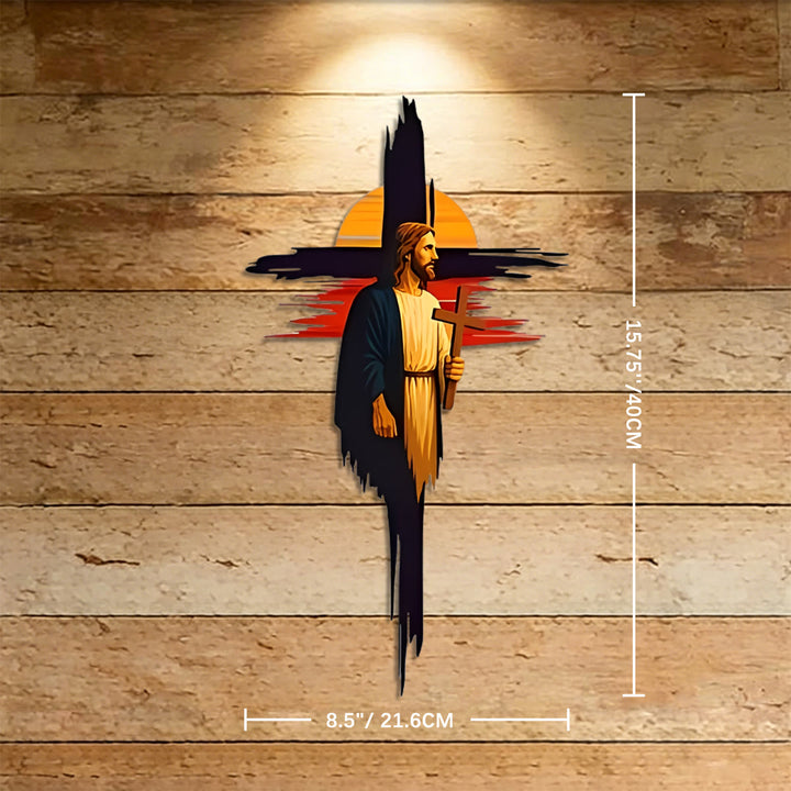 Christianartworkshop Brushstroke Cross Jesus Sunset Landscape Metal Wall Decor: Timeless Emblem of Sacred Redemptive Grace - 8.5''*15.75''*0.04''/21.6cm*40cm*0.1cm - image 6