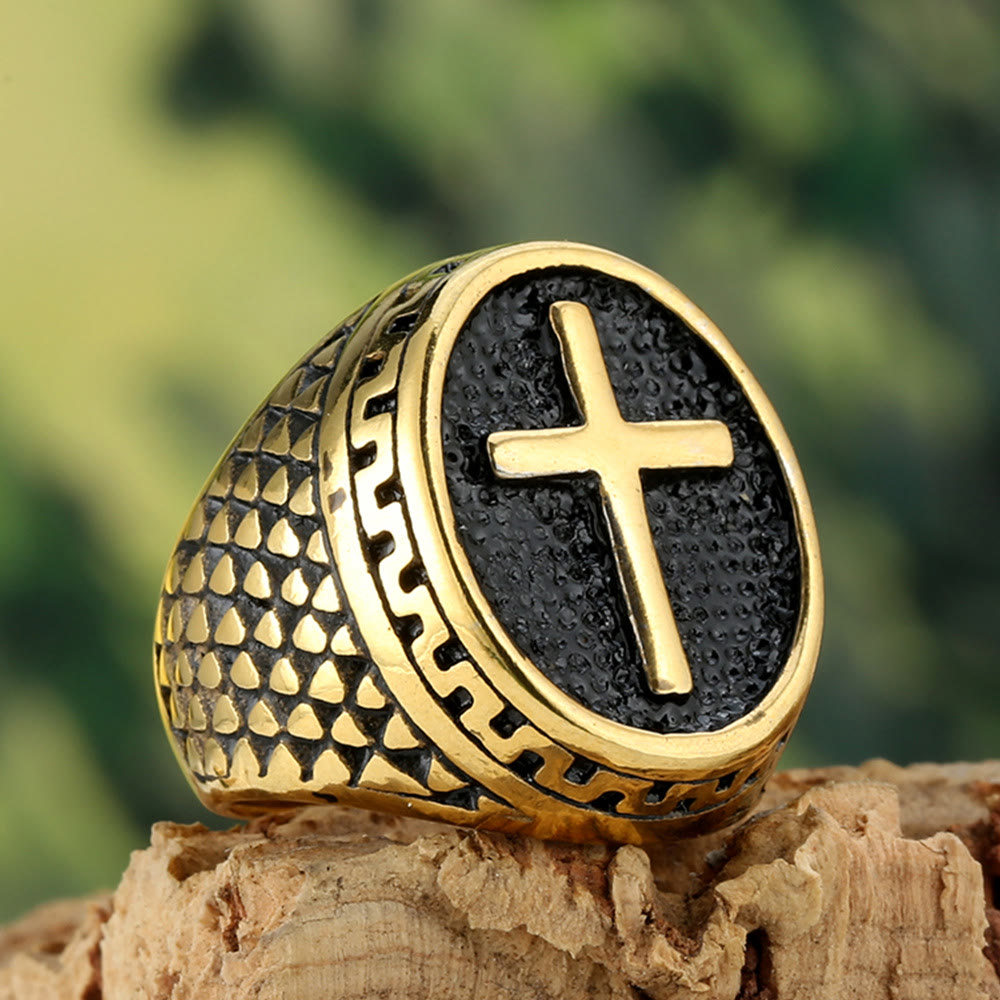 Christianartworkshop Oval Plaque Raised Cross Textured Side Signet Ring: Timeless Emblem of Unshakable Sacred Faith - image 6
