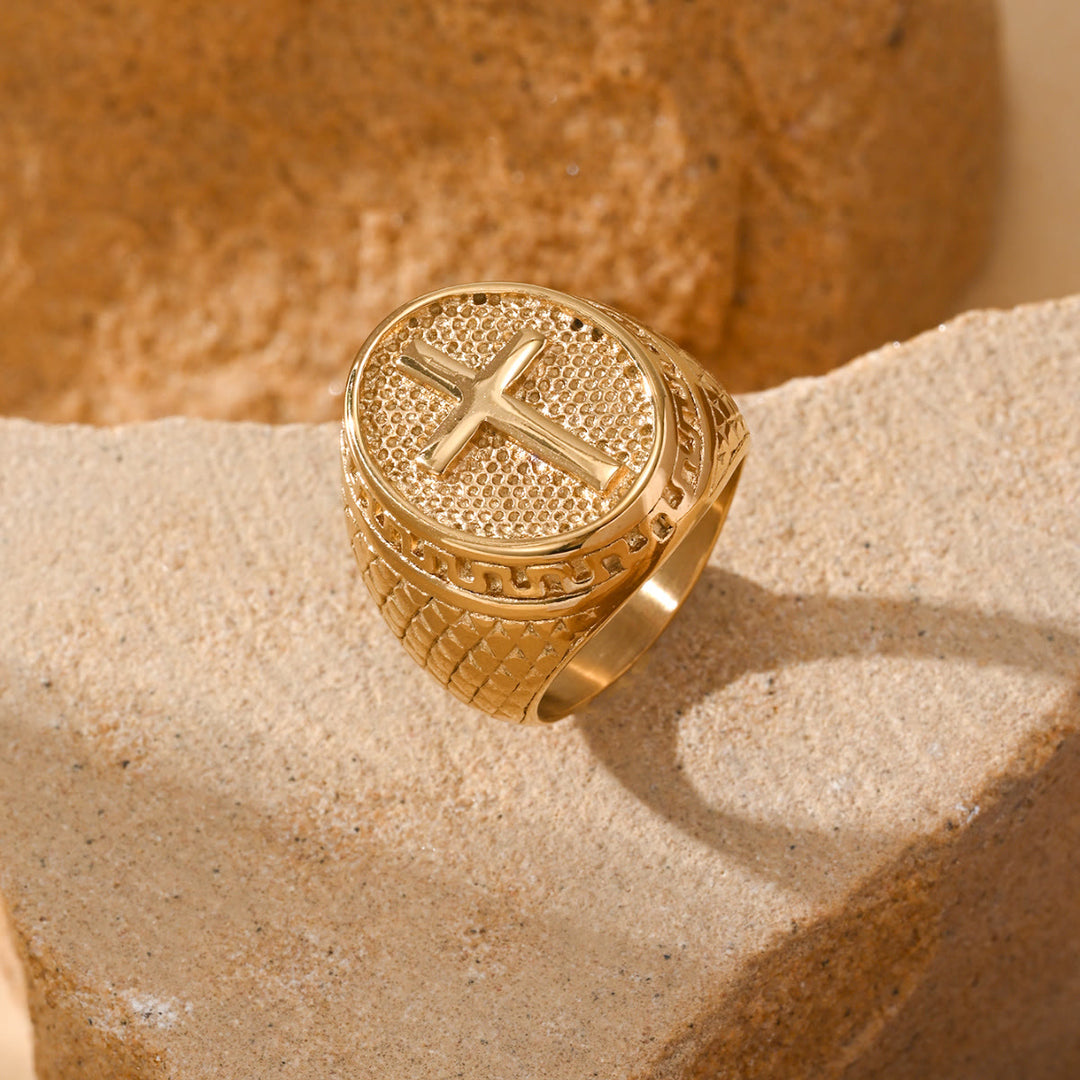 Christianartworkshop Oval Plaque Raised Cross Textured Side Signet Ring: Timeless Emblem of Unshakable Sacred Faith - image 8
