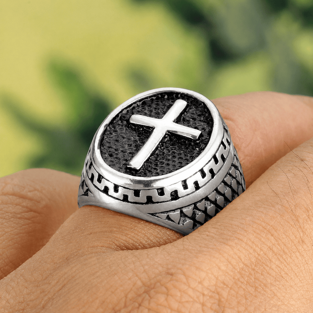 Christianartworkshop Oval Plaque Raised Cross Textured Side Signet Ring: Timeless Emblem of Unshakable Sacred Faith - image 10