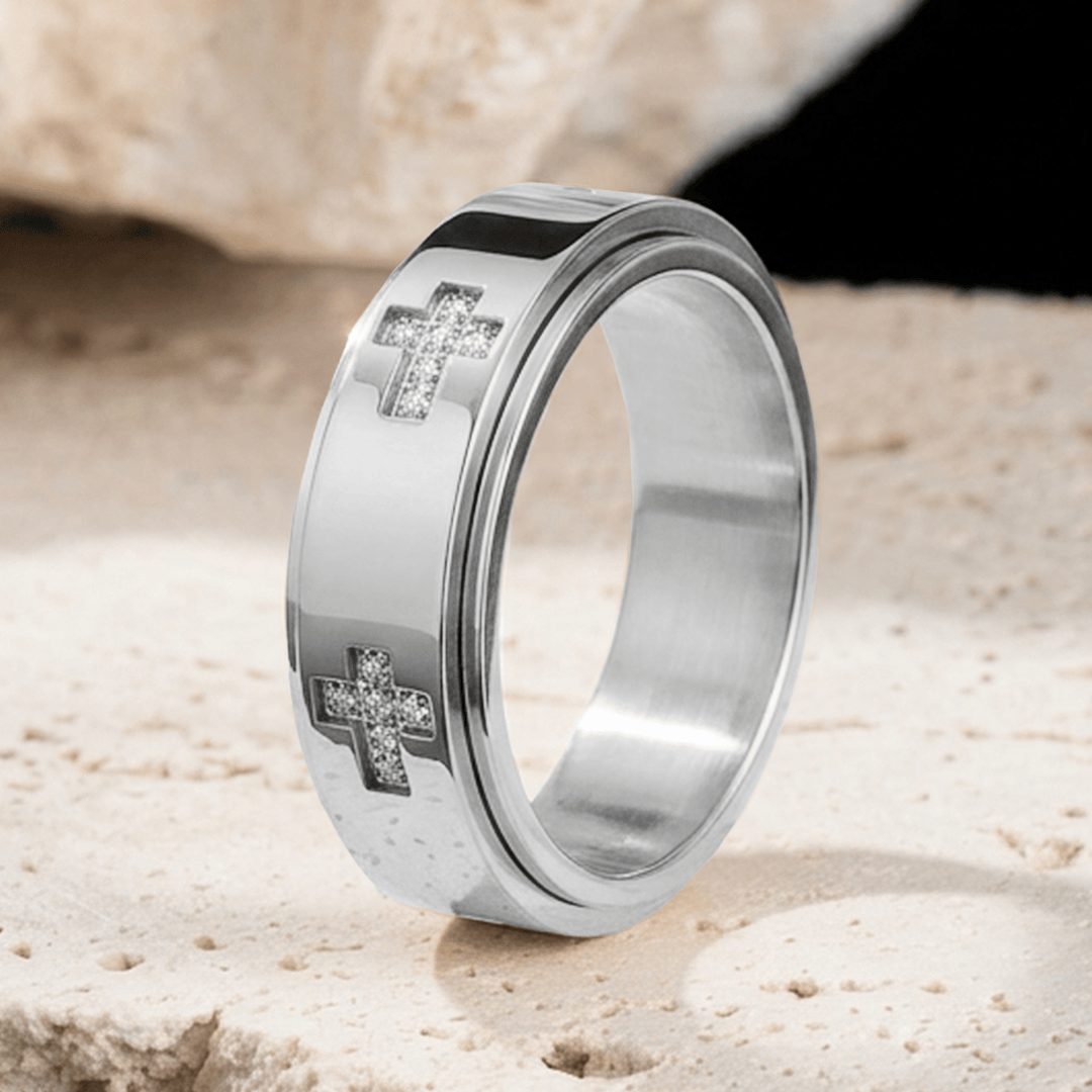 Christianartworkshop Dual-Layer Rotatable Cross Accent Anxiety Relief Ring: Timeless Emblem of Abiding Heavenly Shelter - Silver - US 12 - image 5