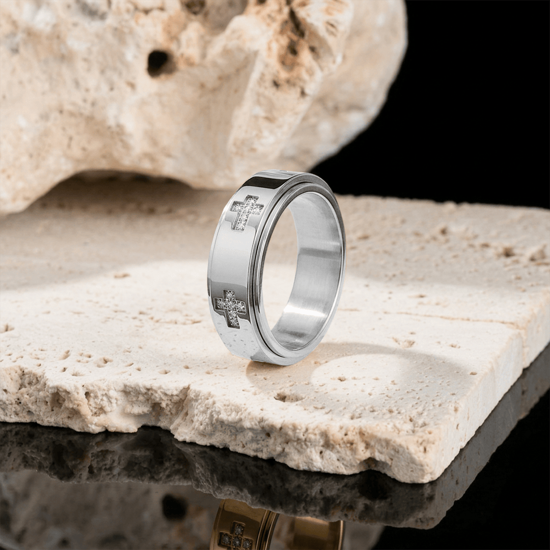 Christianartworkshop Dual-Layer Rotatable Cross Accent Anxiety Relief Ring: Timeless Emblem of Abiding Heavenly Shelter - image 6