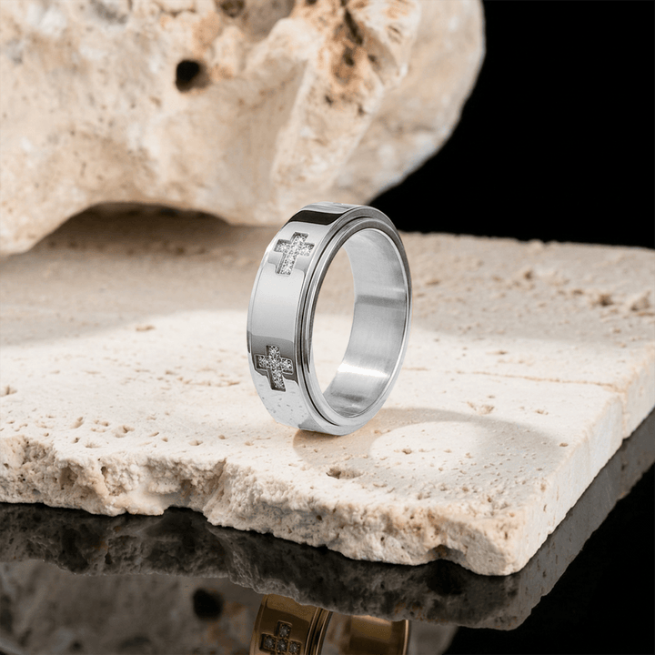 Christianartworkshop Dual-Layer Rotatable Cross Accent Anxiety Relief Ring: Timeless Emblem of Abiding Heavenly Shelter - image 6