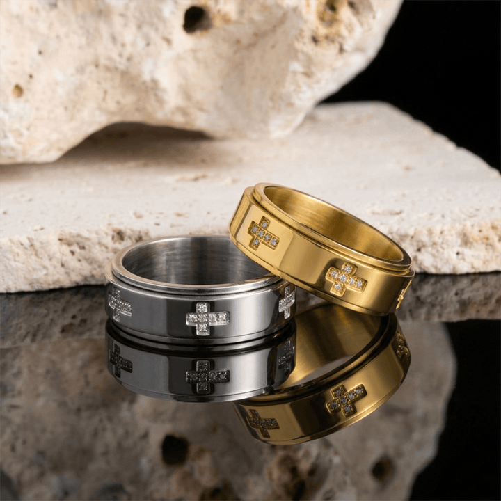 Christianartworkshop Dual-Layer Rotatable Cross Accent Anxiety Relief Ring: Timeless Emblem of Abiding Heavenly Shelter - image 0