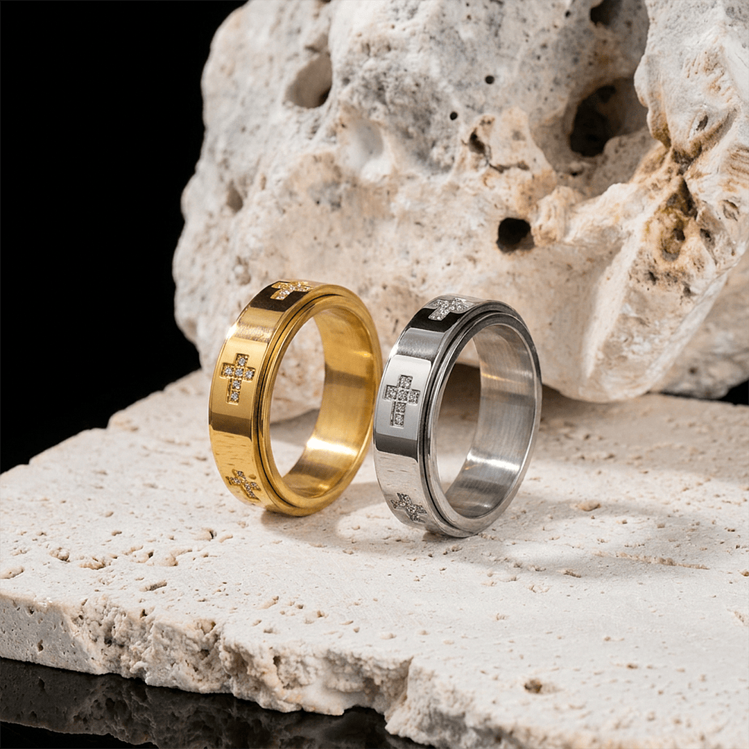 Christianartworkshop Dual-Layer Rotatable Cross Accent Anxiety Relief Ring: Timeless Emblem of Abiding Heavenly Shelter - image 1