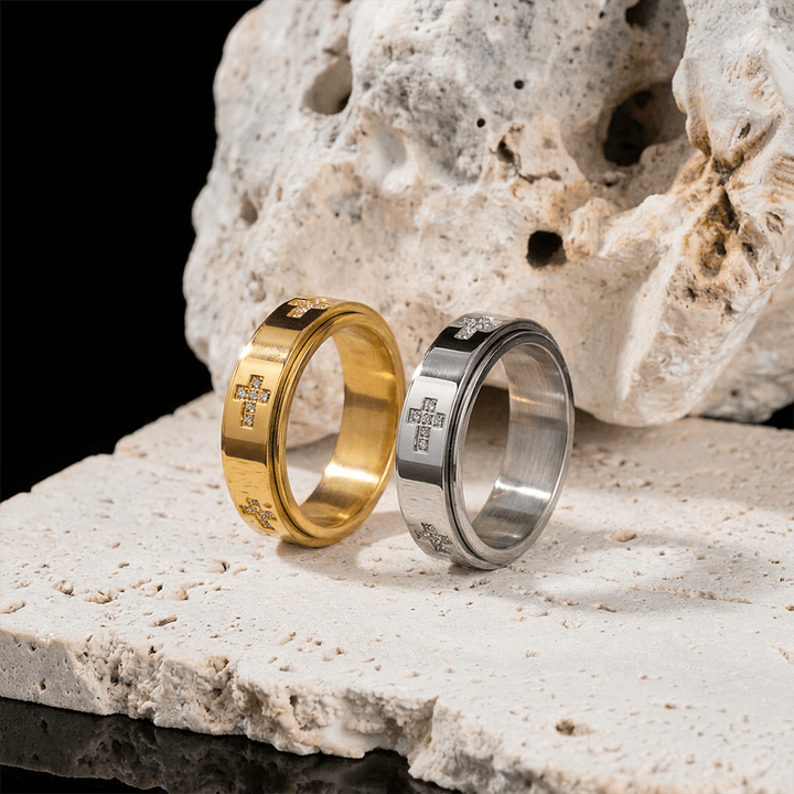 Christianartworkshop Dual-Layer Rotatable Cross Accent Anxiety Relief Ring: Timeless Emblem of Abiding Heavenly Shelter - image 1