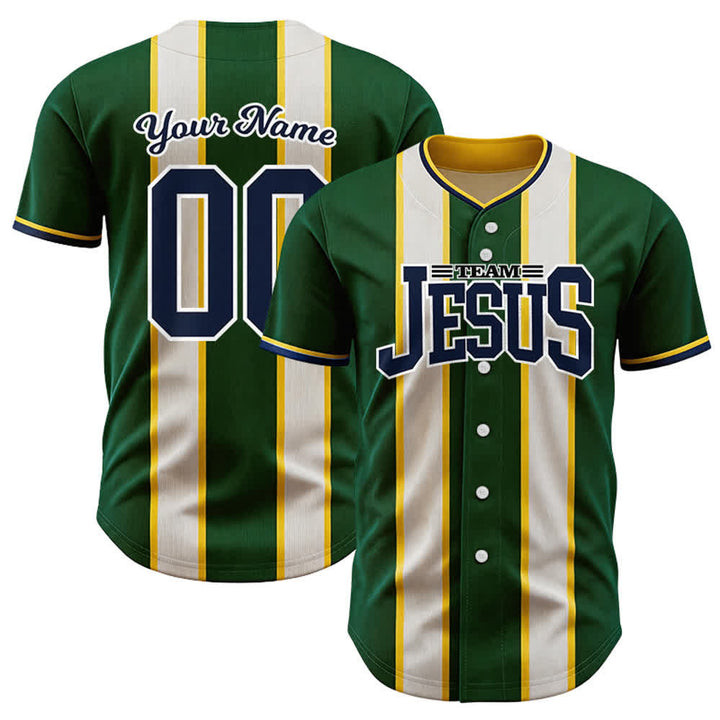 Christianartworkshop Custom Name Number Team Jesus Striped Button Up Baseball Jersey - 5XL - Name & Number Customized - image 0
