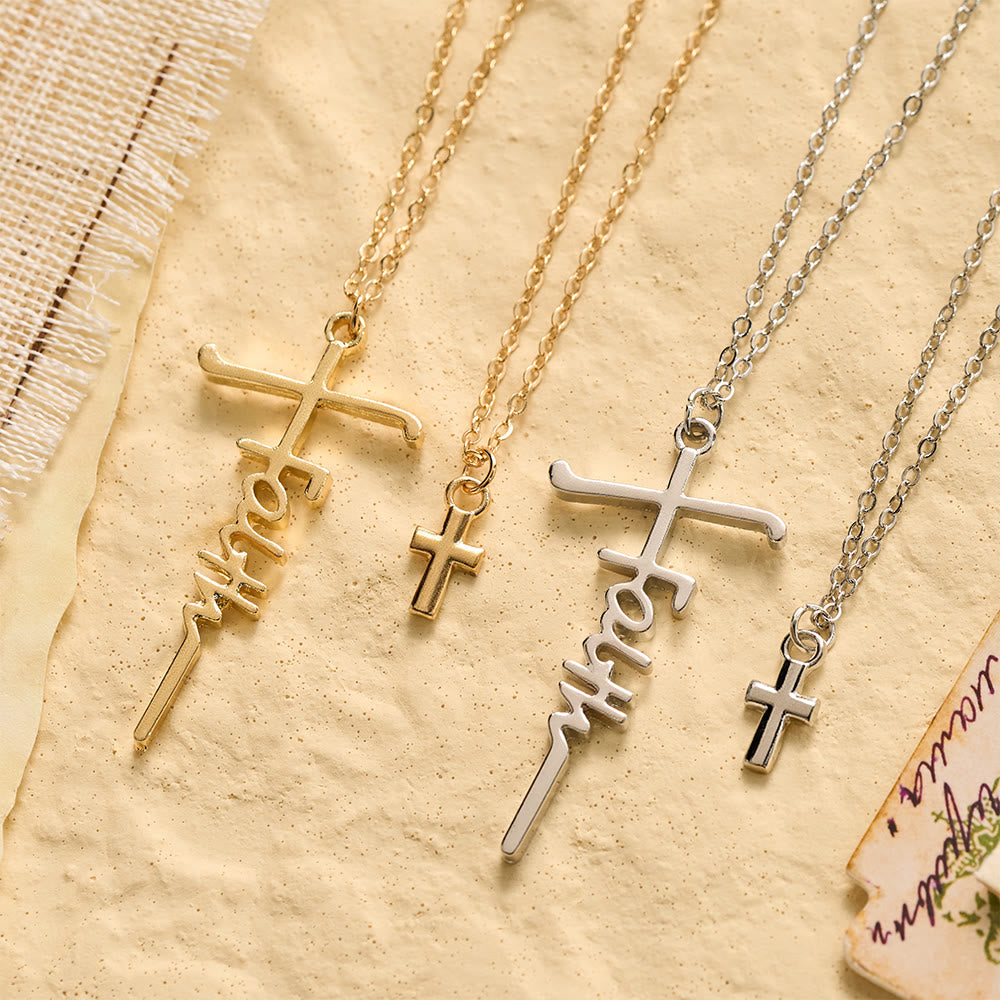 Christianartworkshop Dual-Chain Stacked Faith Cross Necklace: Timeless Emblem of Sincere Devout Prayer - image 1