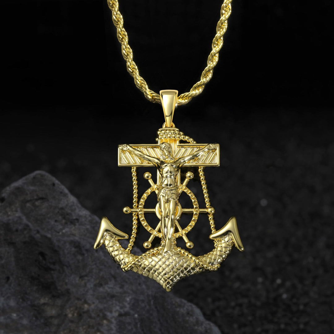 Christianartworkshop Integrated Ship Wheel Crucifix Anchor Pendant: Timeless Emblem of Steadfast Spiritual Trust - Crucifix - image 0