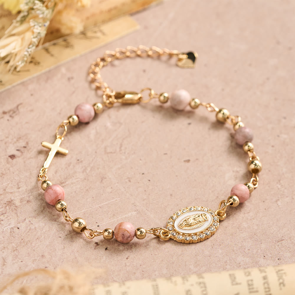 Christianartworkshop Our Lady Oval Plaque Cross Natural Stone Adjustable Bracelet: Personalized Emblem of Steadfast Heavenly Faith - image 8