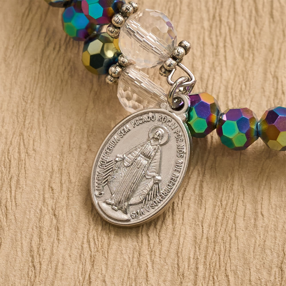 Christianartworkshop Faceted Bead Virgin Mary Medal Crucifix Wrap Bracelet: Personalized Emblem of Steadfast Heavenly Faith - image 5