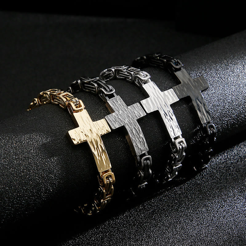 Christianartworkshop Hammered Texture Flat Cross Wrist Bracelet: Personalized Emblem of Steadfast Heavenly Faith - image 0