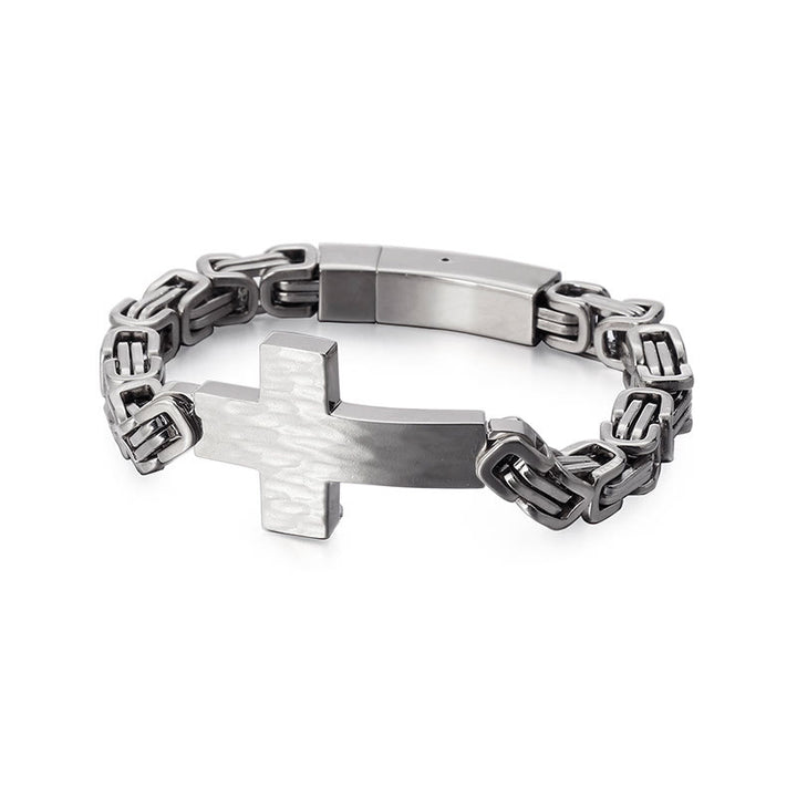 Christianartworkshop Hammered Texture Flat Cross Wrist Bracelet: Personalized Emblem of Steadfast Heavenly Faith - Silver - image 5