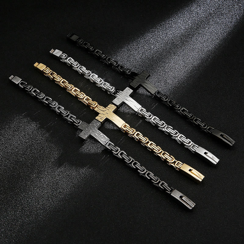 Christianartworkshop Hammered Texture Flat Cross Wrist Bracelet: Personalized Emblem of Steadfast Heavenly Faith - image 1