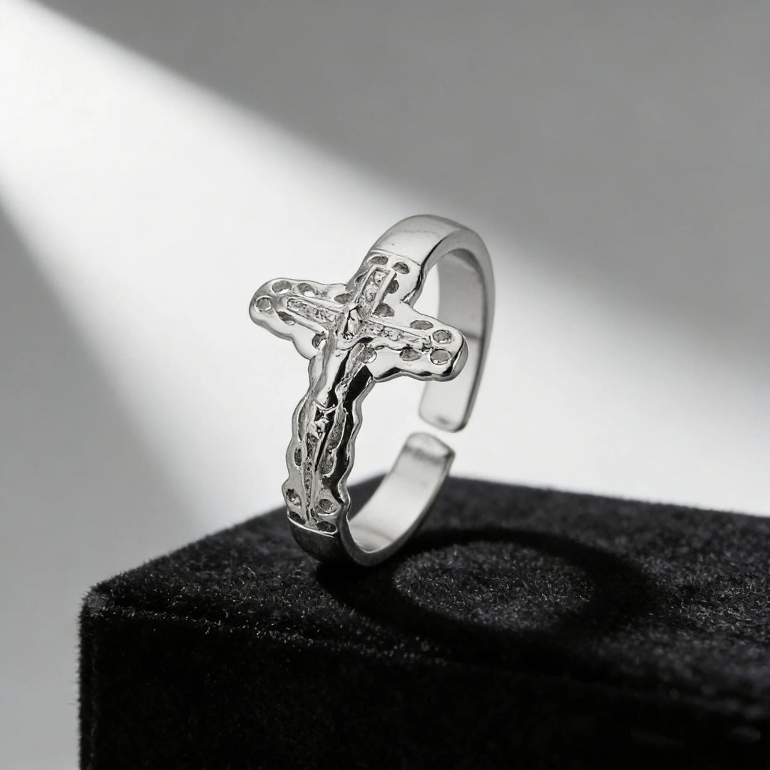 Christianartworkshop Hollow Outline Crucifix Adjustable Open Ring: Personalized Emblem of Steadfast Heavenly Faith - Silver(Suitable for US sizes 7-10) - image 4