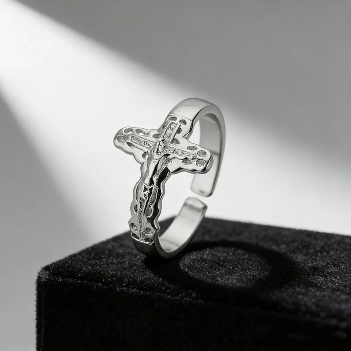 Christianartworkshop Hollow Outline Crucifix Adjustable Open Ring: Personalized Emblem of Steadfast Heavenly Faith - Silver(Suitable for US sizes 7-10) - image 4