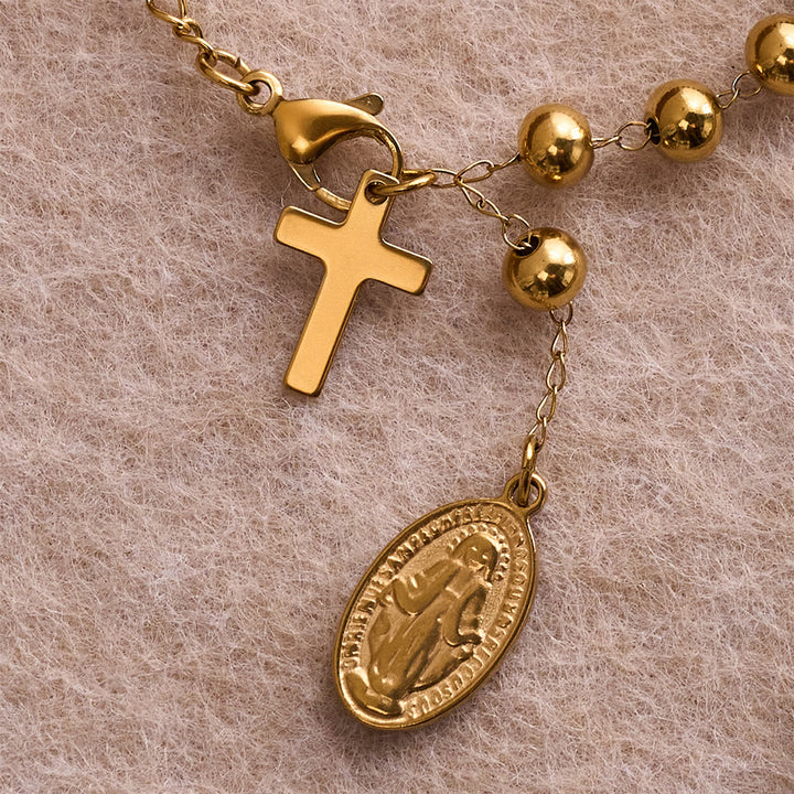 Christianartworkshop Smooth Round Bead Virgin Mary Medal Dangle Cross Extension Bracelet: Personalized Emblem of Steadfast Heavenly Faith - image 5