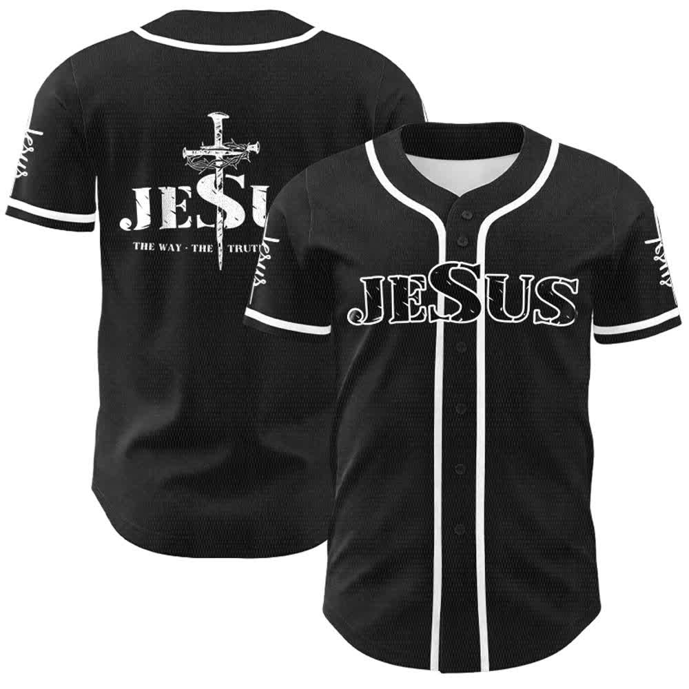Christianartworkshop Jesus Cross Nail and Crown of Thorns Baseball Jersey - Black - White - 5XL - image 4