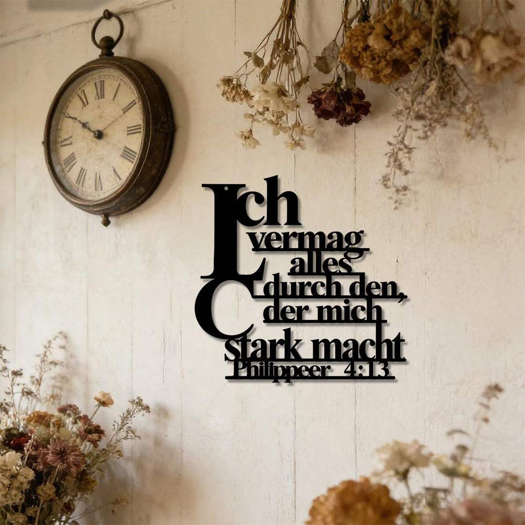Christianartworkshop German Scripture Philippians 4:13 Stacked Letter Metal Wall Decor: Timeless Emblem of Sacred Redemptive Grace - image 0