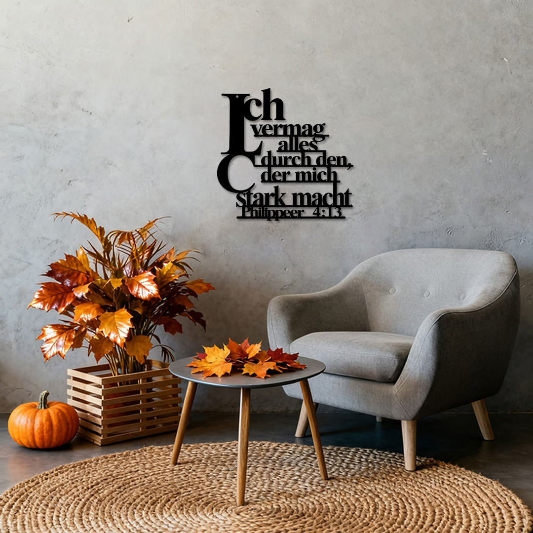 Christianartworkshop German Scripture Philippians 4:13 Stacked Letter Metal Wall Decor: Timeless Emblem of Sacred Redemptive Grace - image 3