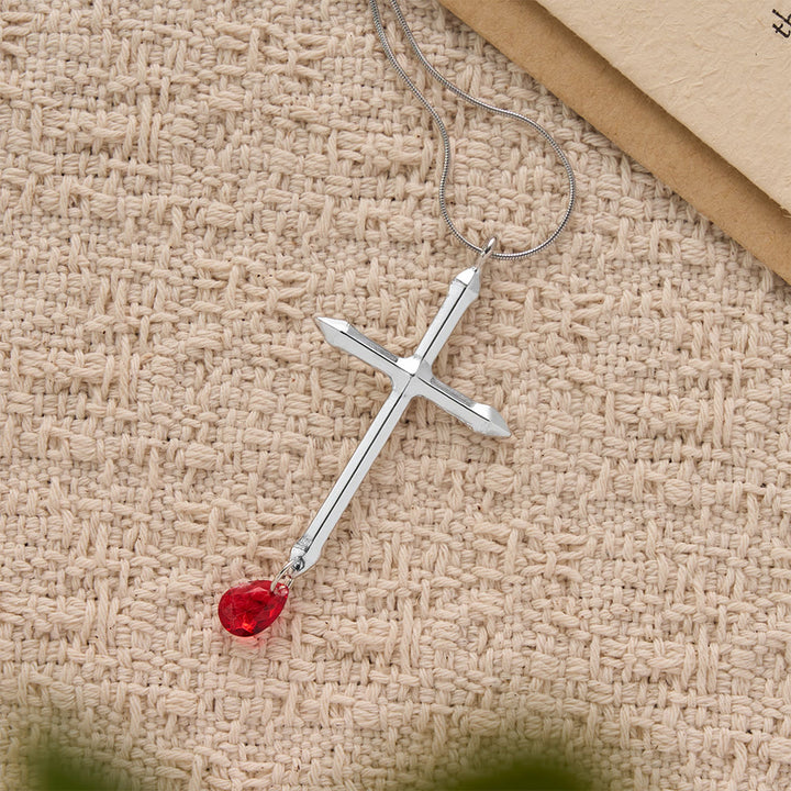 Christianartworkshop Sword Cross Necklace with Red Zircon Drop: A Sacred Keepsake for Believers - image 3