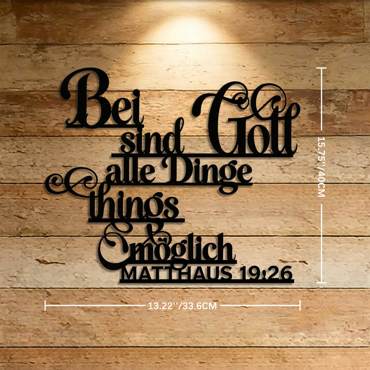 Christianartworkshop Flourish Cursive German Matthew 19:26 Scripture Metal Wall Decor: Timeless Emblem of Sacred Redemptive Grace - 15.75''*13.22''*0.04''/40cm*33.6cm*0.1cm - image 5