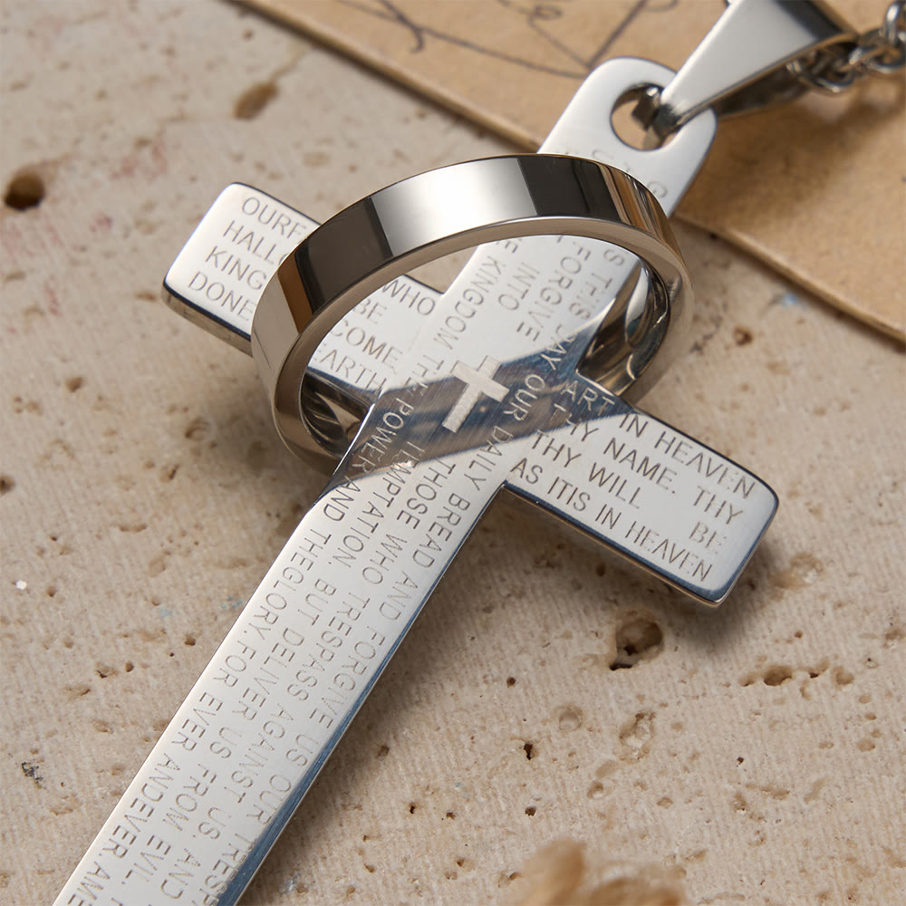 Christianartworkshop Lord’s Prayer Engraved Cross Pendant Necklace with Spinning Ring - image 6