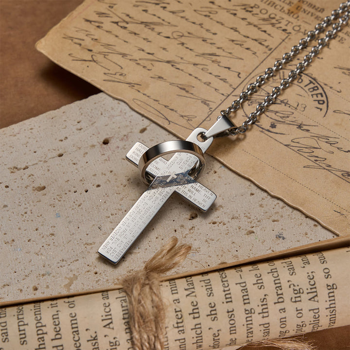 Christianartworkshop Lord’s Prayer Engraved Cross Pendant Necklace with Spinning Ring - image 8