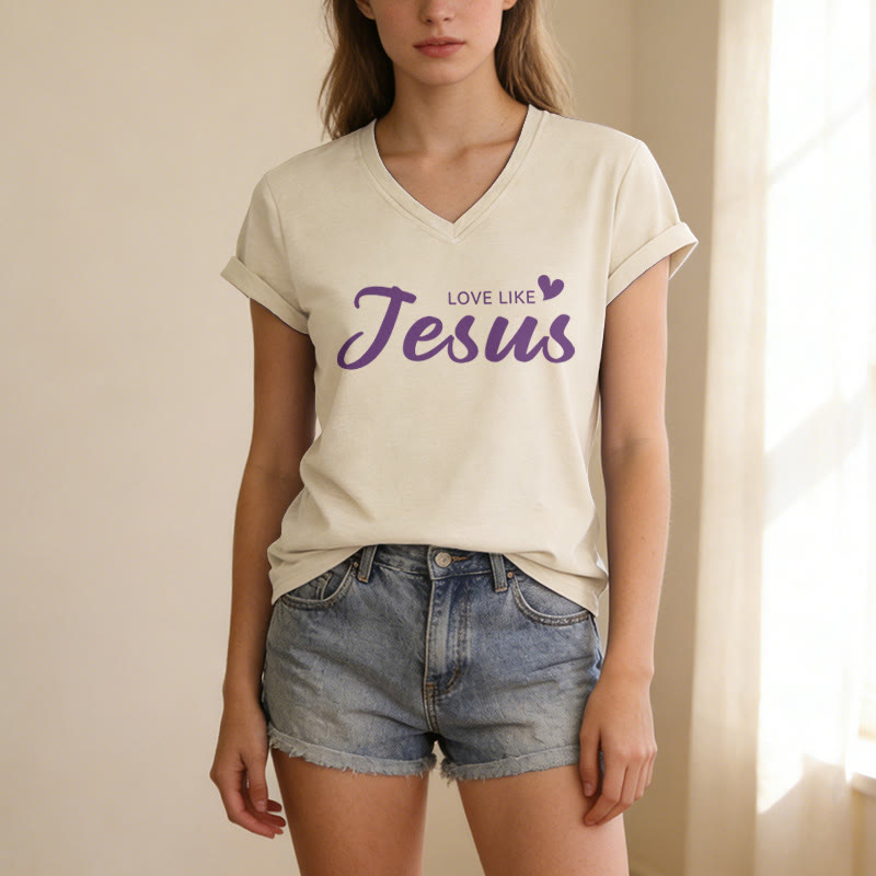 Christianartworkshop Dear Person Behind Me Full Back Text John 15:12 Verse Front Love Slogan Casual V-neck T-shirt - image 21