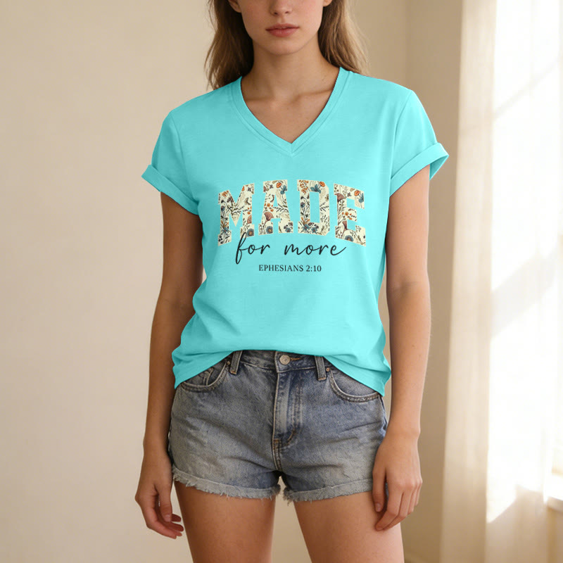 Christianartworkshop Made For More Floral Fill Varsity Font Cursive Script Ephesians 2:10 Verse Casual V-neck T-shirt - image 23