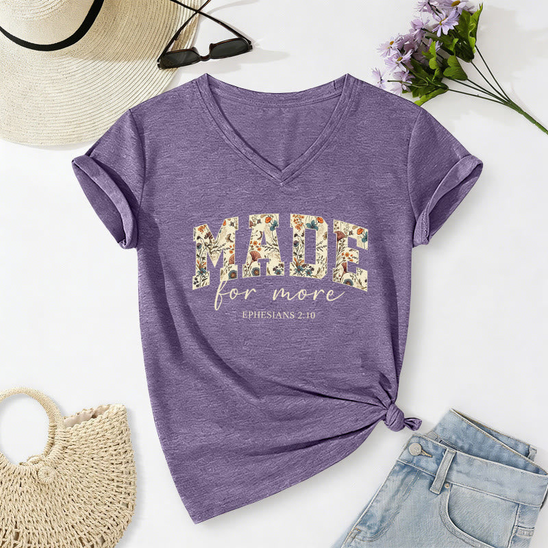Christianartworkshop Made For More Floral Fill Varsity Font Cursive Script Ephesians 2:10 Verse Casual V-neck T-shirt - Purple - 2XL - image 14