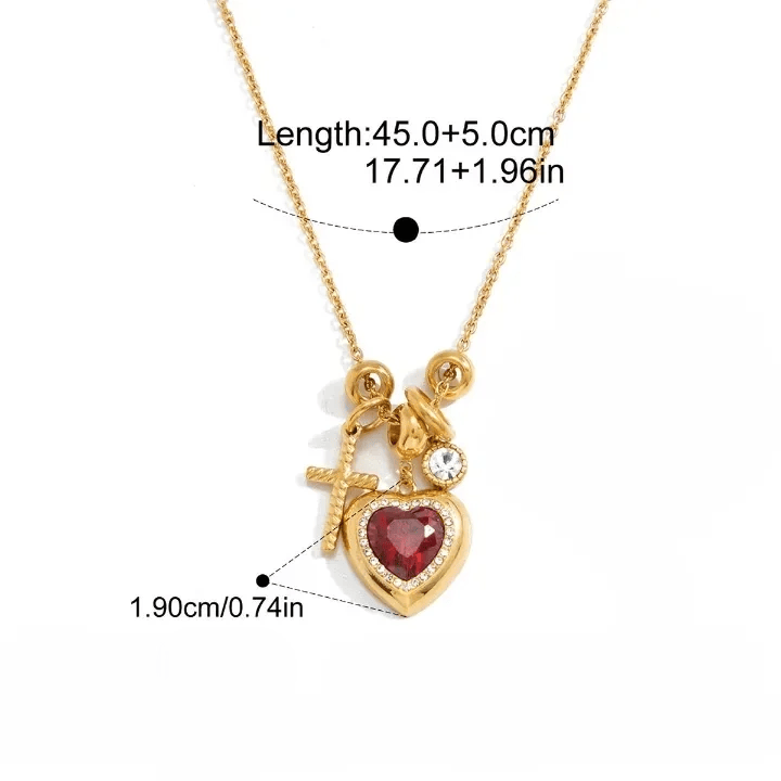 Christianartworkshop Halo Stone Heart Pendant Cross Multi-Charm Cable Chain Necklace: Timeless Emblem of Gentle Heavenly Guardianship - Golden - Scared Heart&Cross - image 5